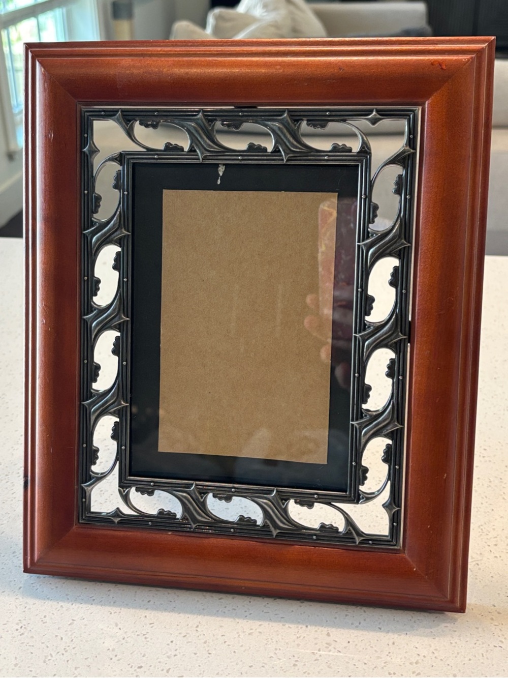 Wooden Picture Frame with Decorative Silver Accent - Brown